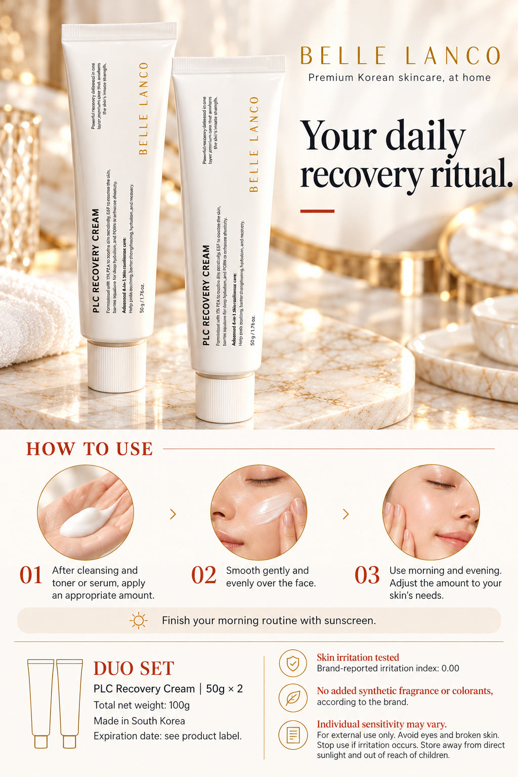 BELLE LANCO PLC Recovery PDRN EGF Cream Duo – 2 × 50g