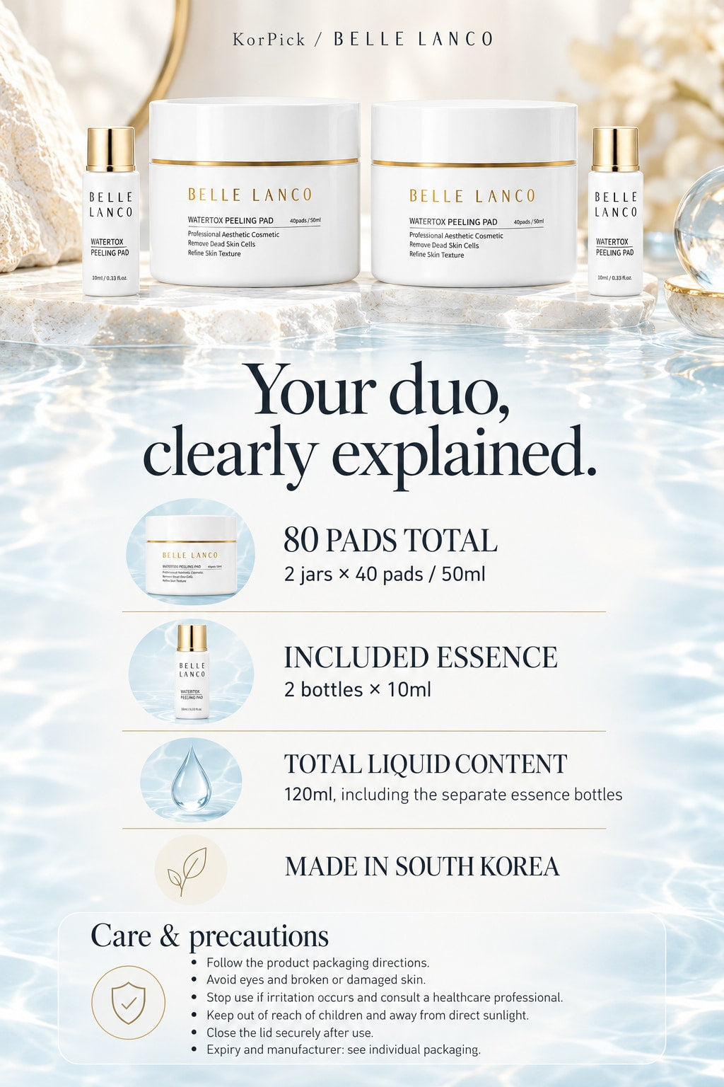 BELLE LANCO Watertox Peeling Pad Duo – 80 Pads + 2 × 10ml Essence
