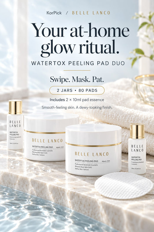 BELLE LANCO Watertox Peeling Pad Duo: 80 pads and two included 10 ml essence bottles.