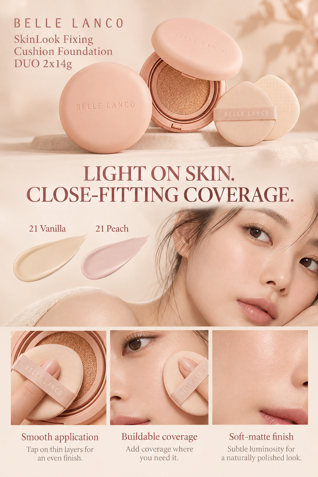 BELLE LANCO SkinLook Fixing Cushion Foundation Duo SPF30 PA+++ – 2 × 14g