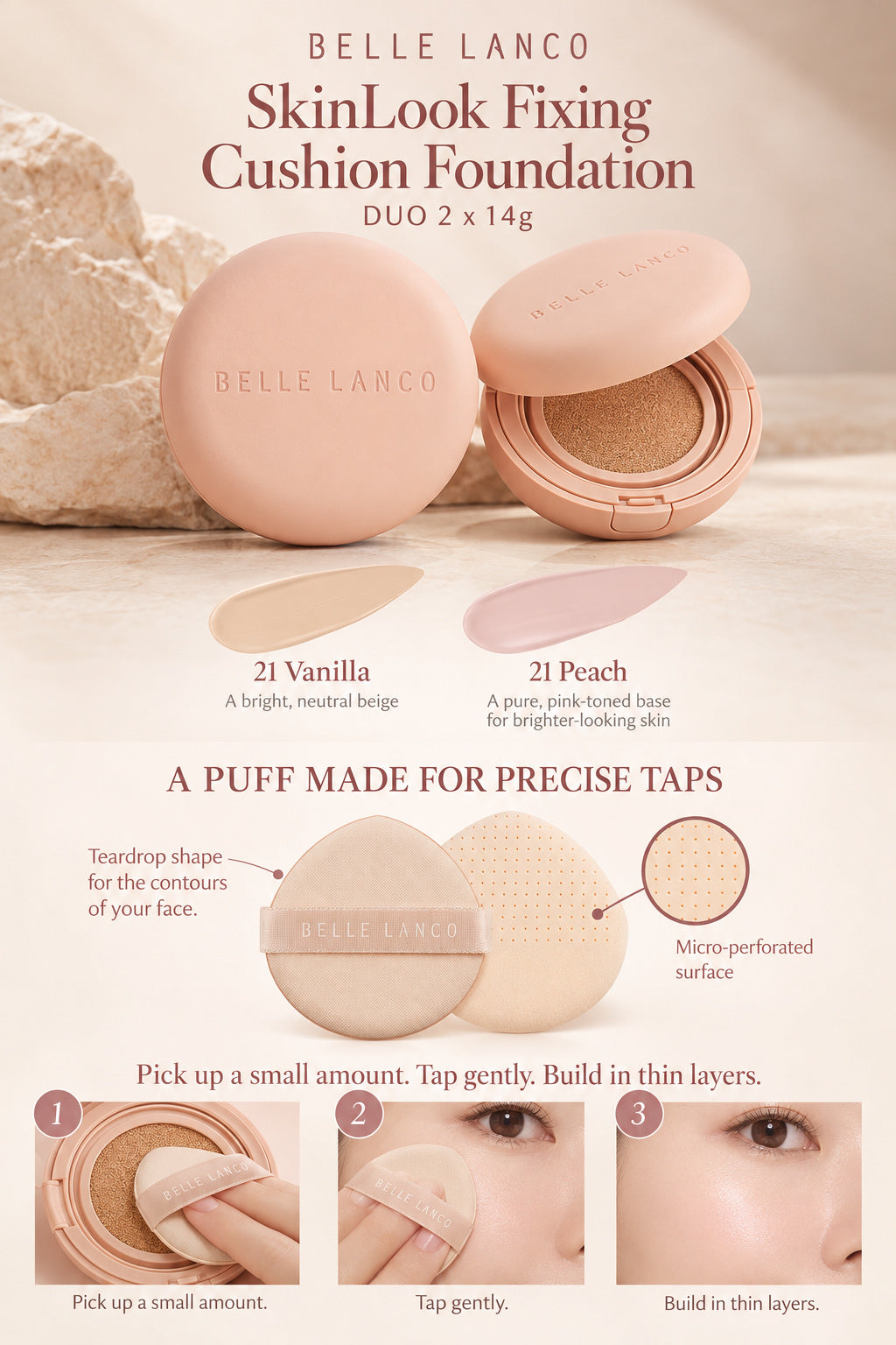 BELLE LANCO SkinLook Fixing Cushion Foundation Duo SPF30 PA+++ – 2 × 14g