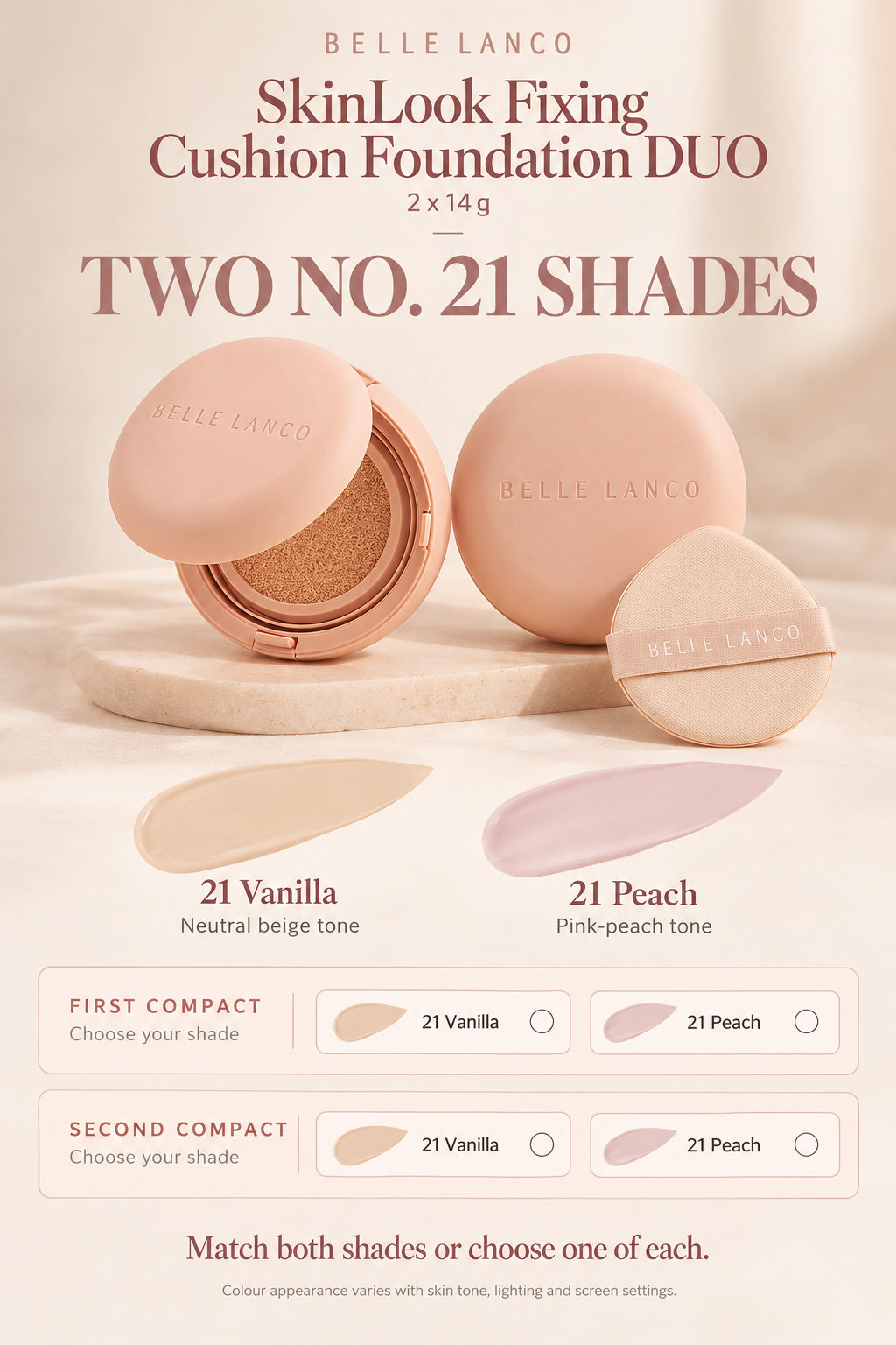 BELLE LANCO SkinLook Fixing Cushion Foundation Duo SPF30 PA+++ – 2 × 14g