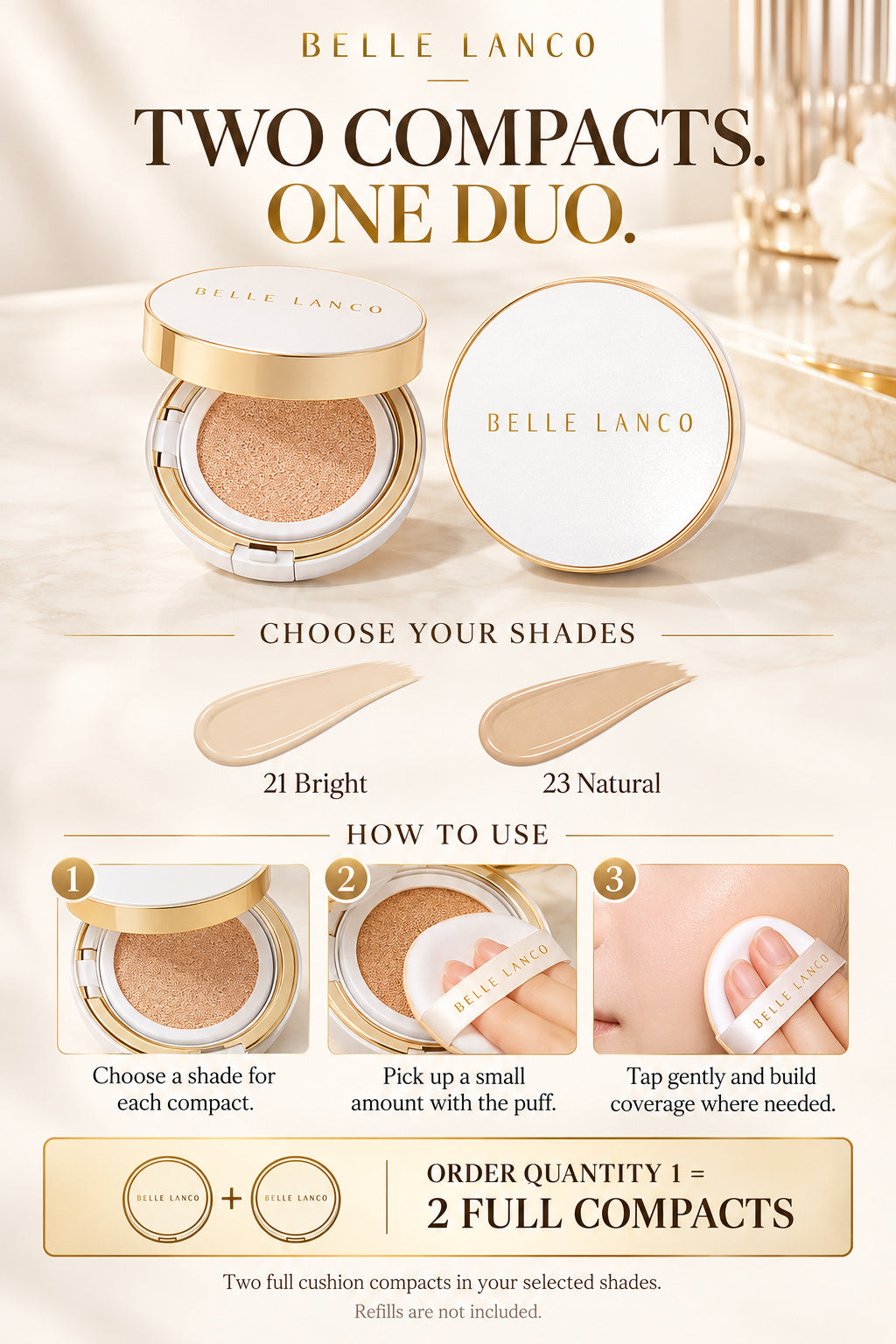 BELLE LANCO High Cover Pure Cushion Duo – 2 Compacts
