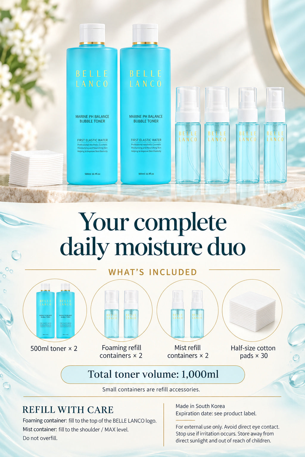 BELLE LANCO Marine pH Balance Bubble Toner Duo – 2 × 500ml