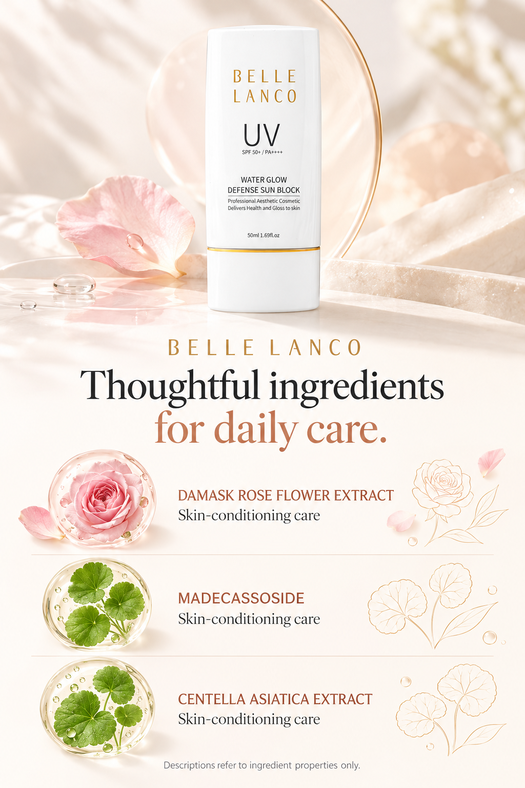 BELLE LANCO Water Glow Defense Tone-Up Sunscreen SPF50+ PA++++ 50ml × 2