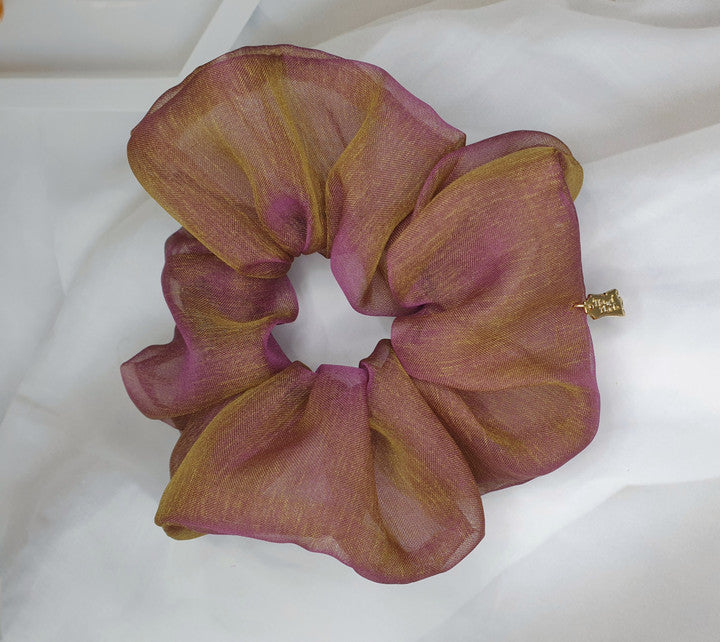 Handmade Hanbok Silk Two-Tone Scrunchie | Korean Hair Accessory