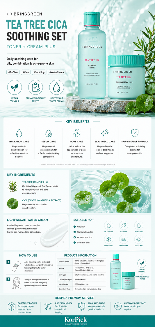 BRINGGREEN Tea Tree Cica Soothing Toner 250ml - Korean Tea Tree Toner for Oily & Acne-Prone Skin