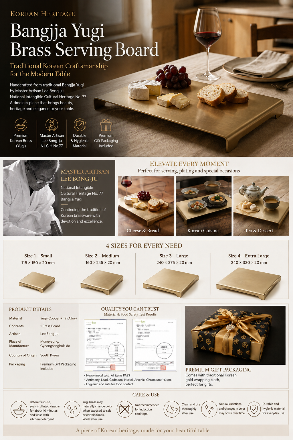 Korean Bangjja Yugi brass serving and plating board
Traditional Korean brass serving board
Korean brass plating board for cheese and table setting
Bangjja Yugi serving board handcrafted in Korea
Premium Korean brass tableware serving board
Korean traditional Yugi brass plating board
Bangjja Yugi brass board gift packaging