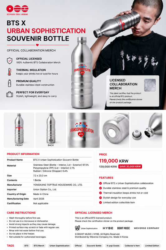 BTS X Urban Sophistication Souvenir Bottle | Official Limited Edition BTS Merch